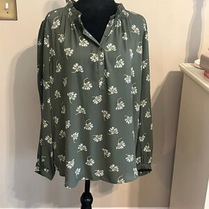 LOFT Olive Floral Blouse